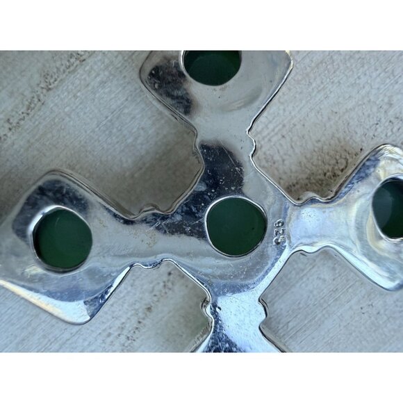 Artisan Sterling Silver Cross Pendant G Onyx  Cabochon Stones Religious Crucifix - Picture 4 of 10